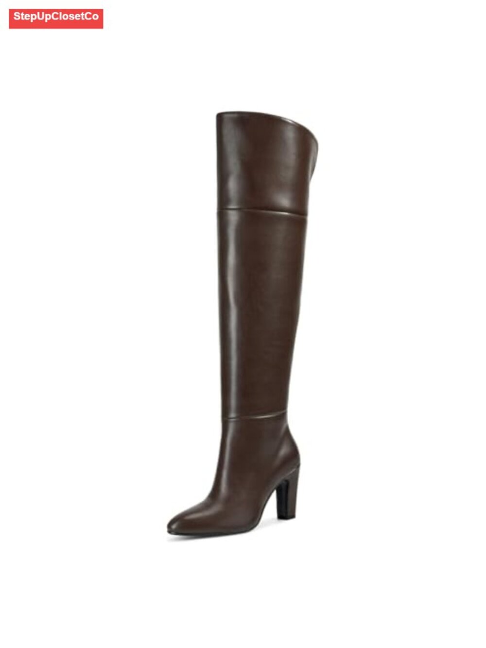 Faux Leather Thigh High Over Knee Boots Block Heel Wide Calf